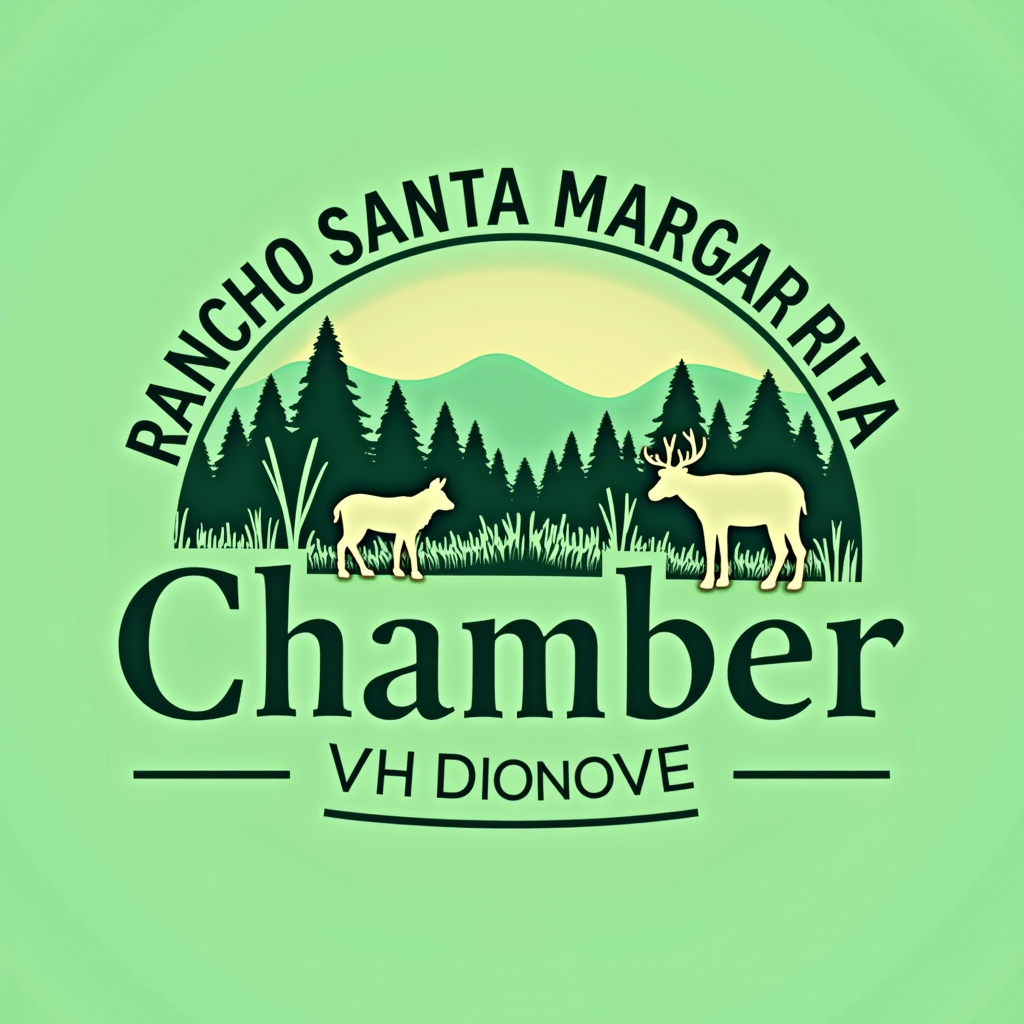 Rancho Santa Margarita Chamber Of Commerce logo featuring wildlife conservation imagery with forest green background and cream text
