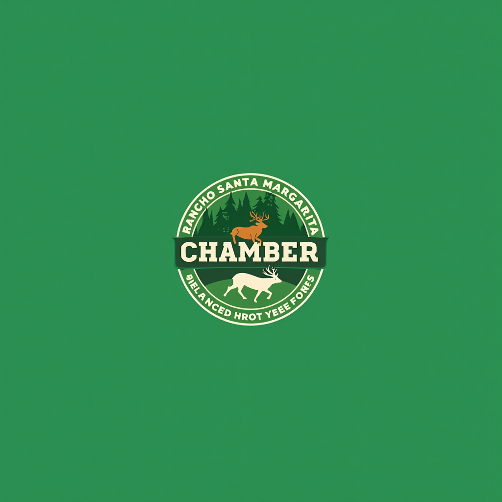 Rancho Santa Margarita Chamber Of Commerce logo featuring wildlife conservation imagery with forest green background and cream text