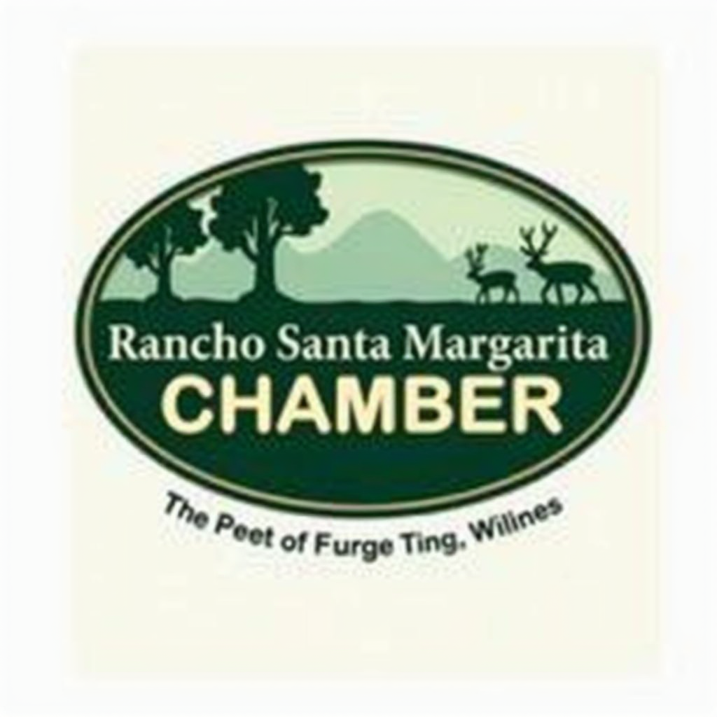 Rancho Santa Margarita Chamber Of Commerce logo featuring wildlife conservation imagery with forest green background and cream text